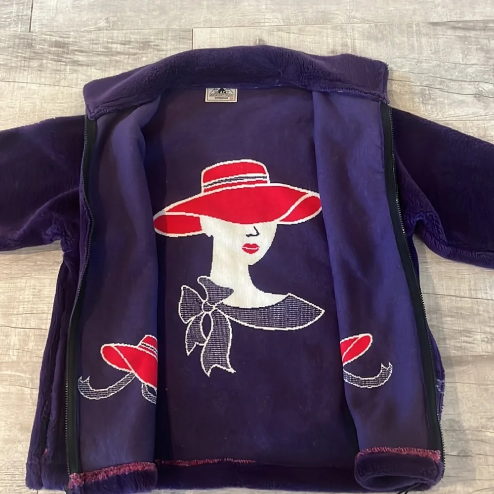 Black Mountain Outdoor Heavy Fleece Jacket Size M Purple Chic‎ Red Hat Vintage